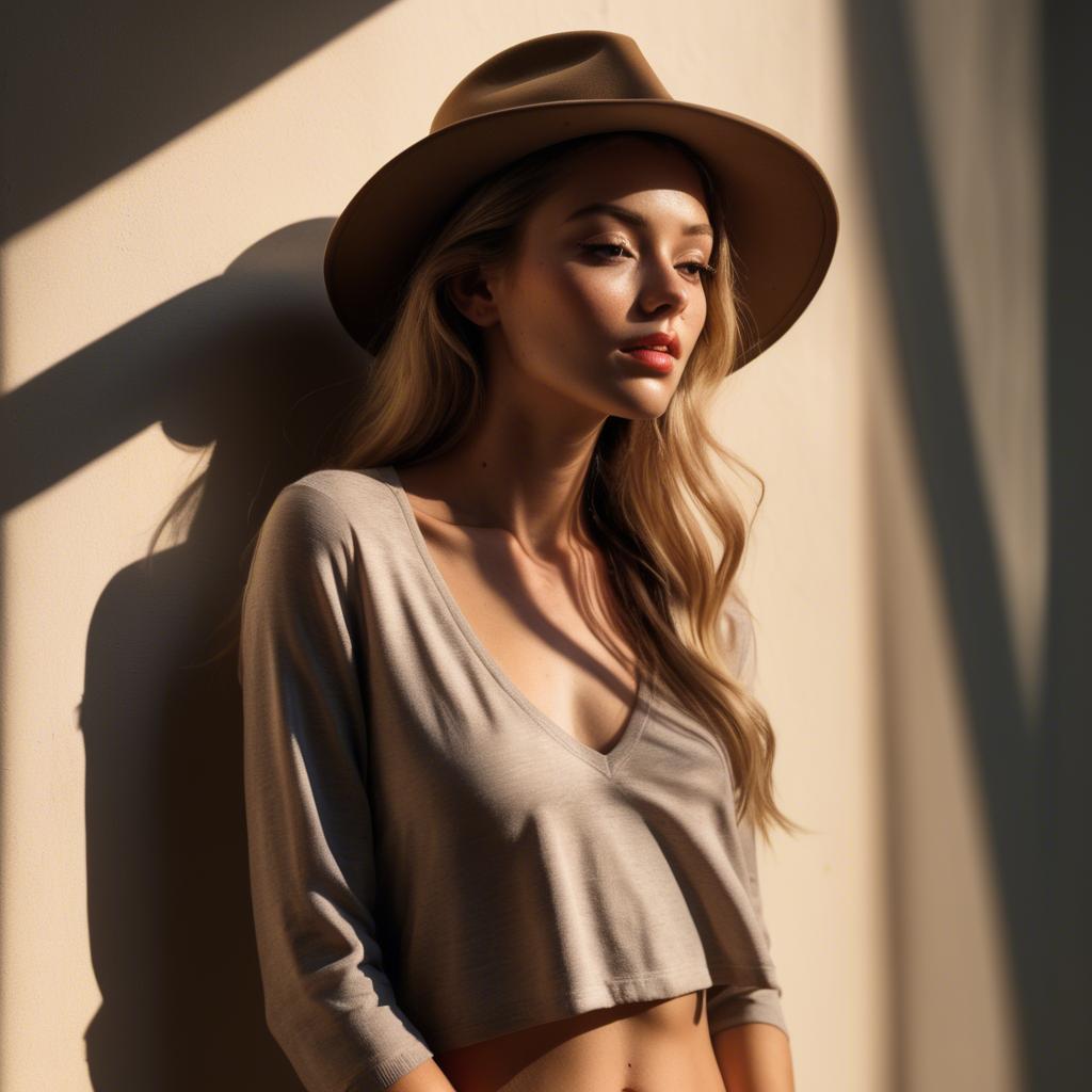 A stunning image of american model in warm shadows.