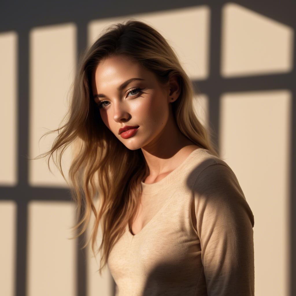A stunning image of american model in warm shadows.
