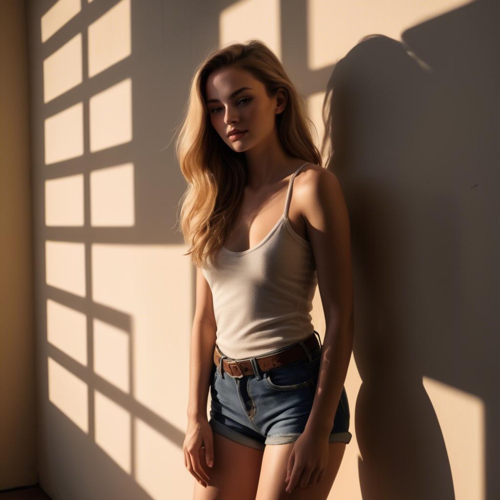 A stunning image of american model in warm shadows.