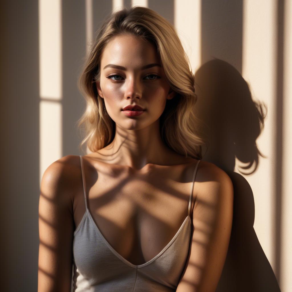 A stunning image of american model in warm shadows.