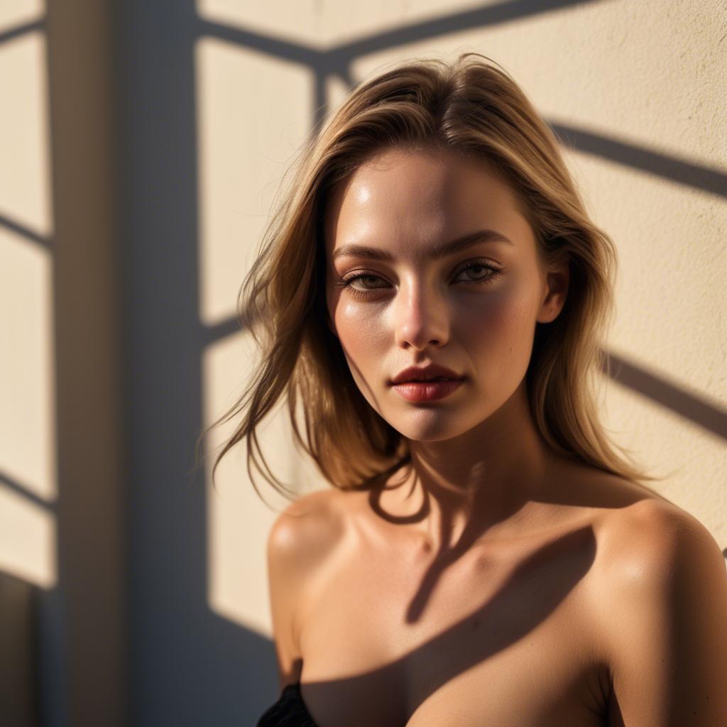 A stunning image of american model in warm shadows.