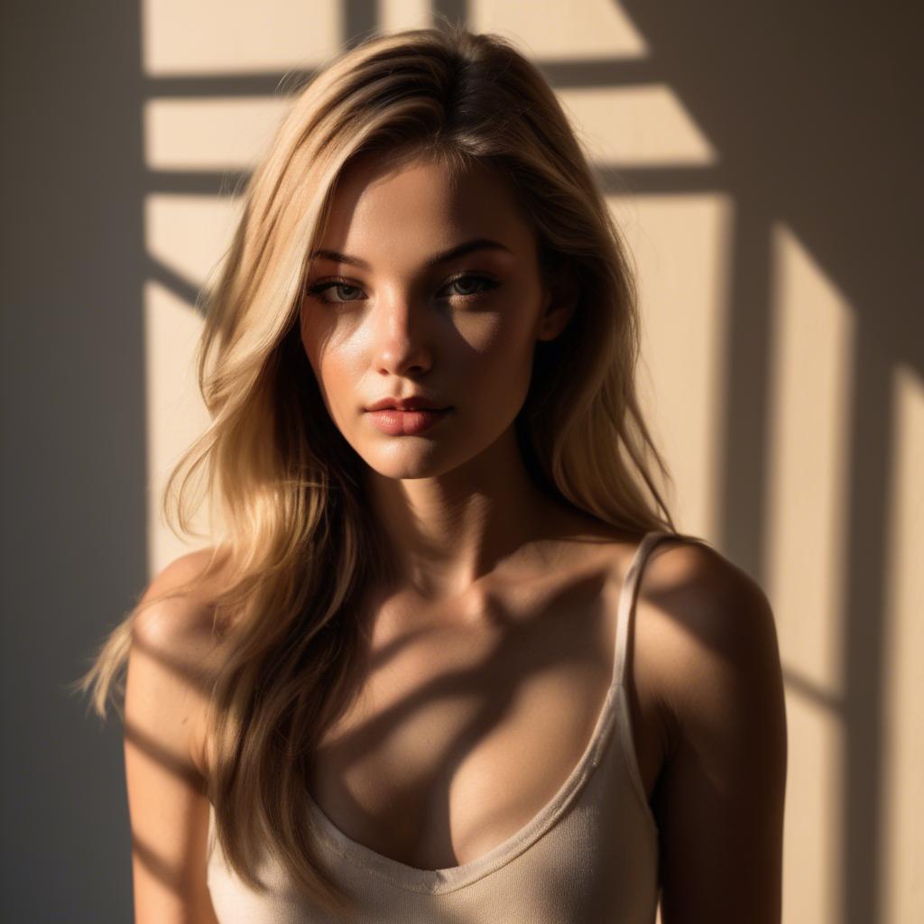 A stunning image of american model in warm shadows.