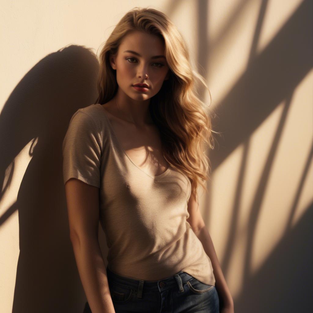 A stunning image of american model in warm shadows.