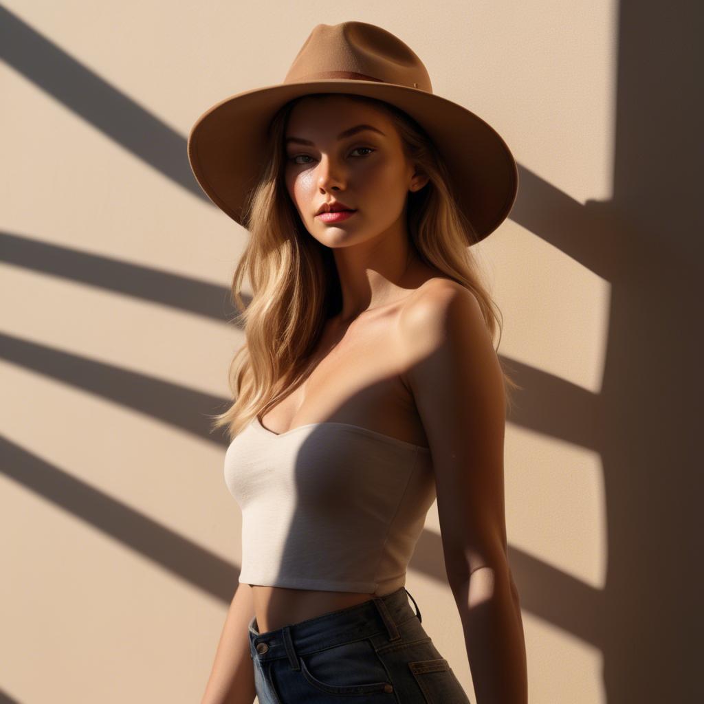 A stunning image of american model in warm shadows.