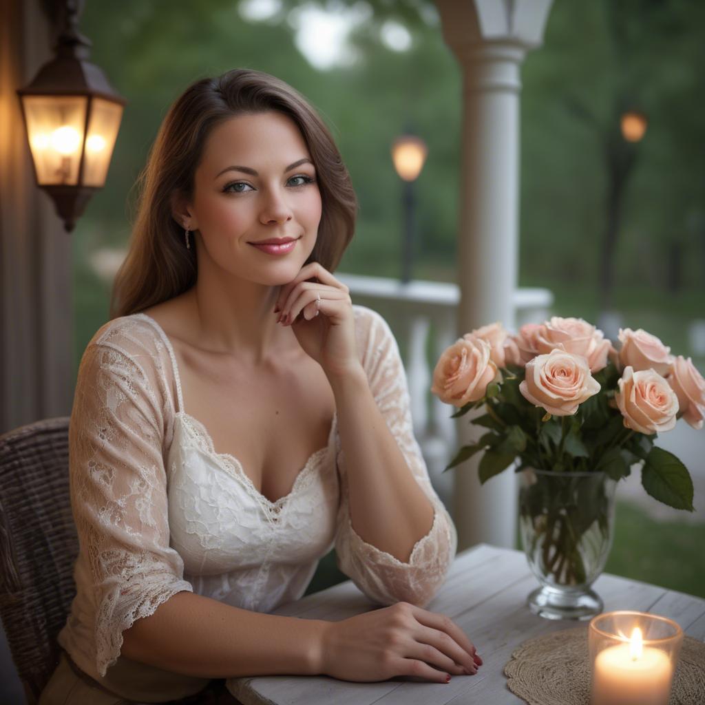 A stunning image of american woman in romantic settings.