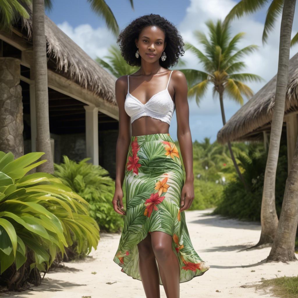 A stunning image of barbadian charm radiating through a breezy tropical skirt under gently swaying palm trees.
