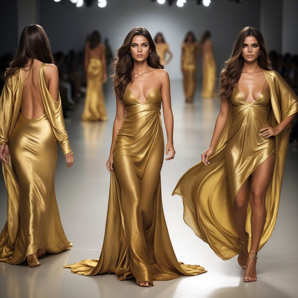 A stunning image of brazilian beauty in golden flowing fabrics.
