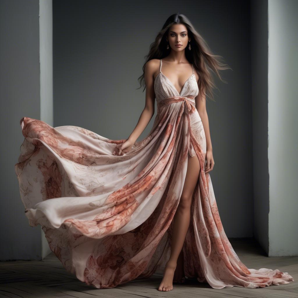 A stunning image of brazilian model in flowing romantic fabrics.