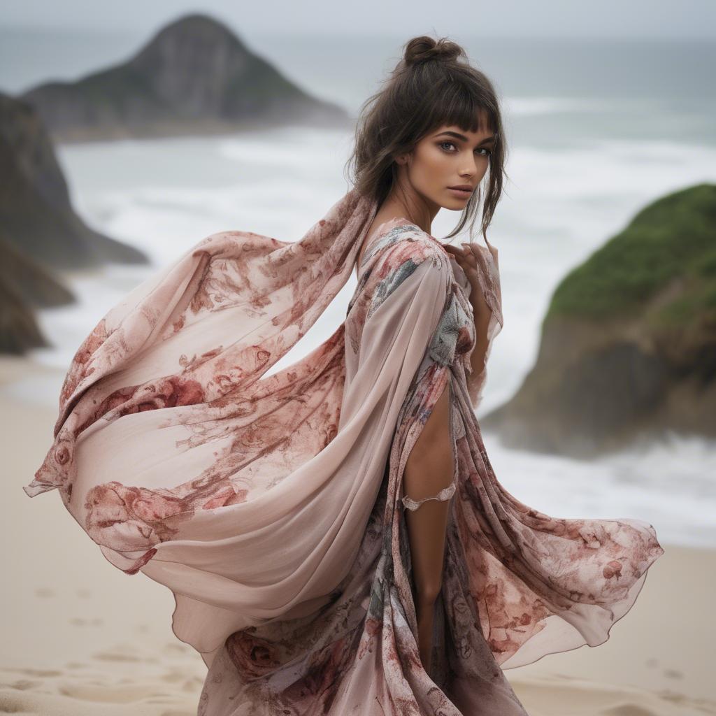 A stunning image of brazilian model in flowing romantic fabrics.