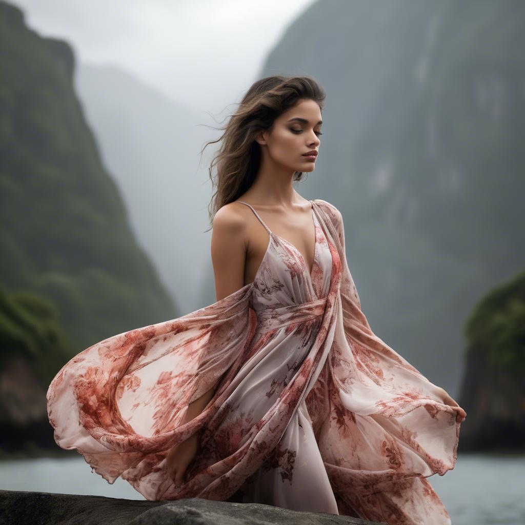 A stunning image of brazilian model in flowing romantic fabrics.