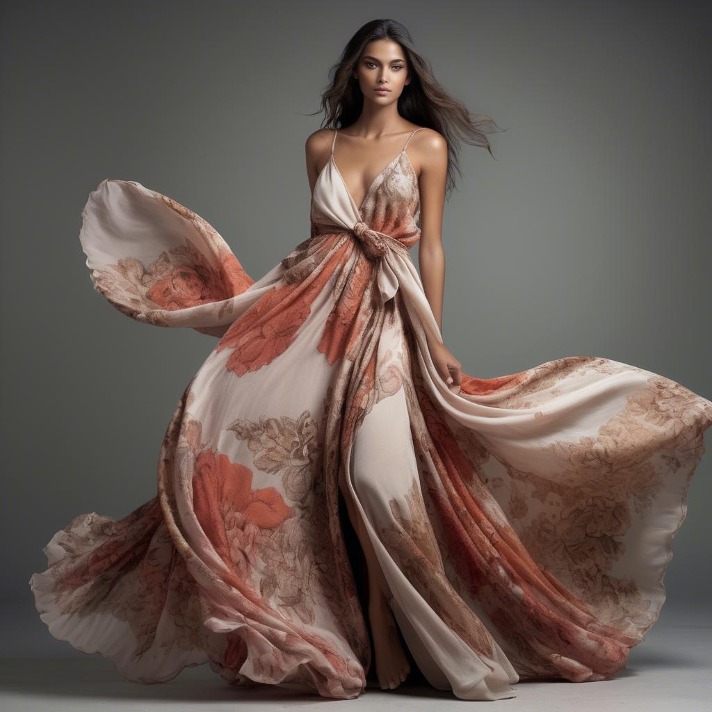 A stunning image of brazilian model in flowing romantic fabrics.