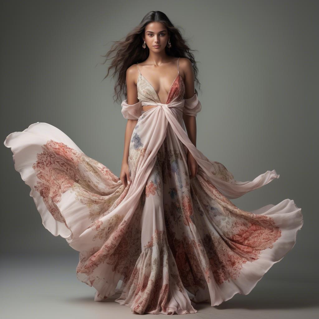 A stunning image of brazilian model in flowing romantic fabrics.