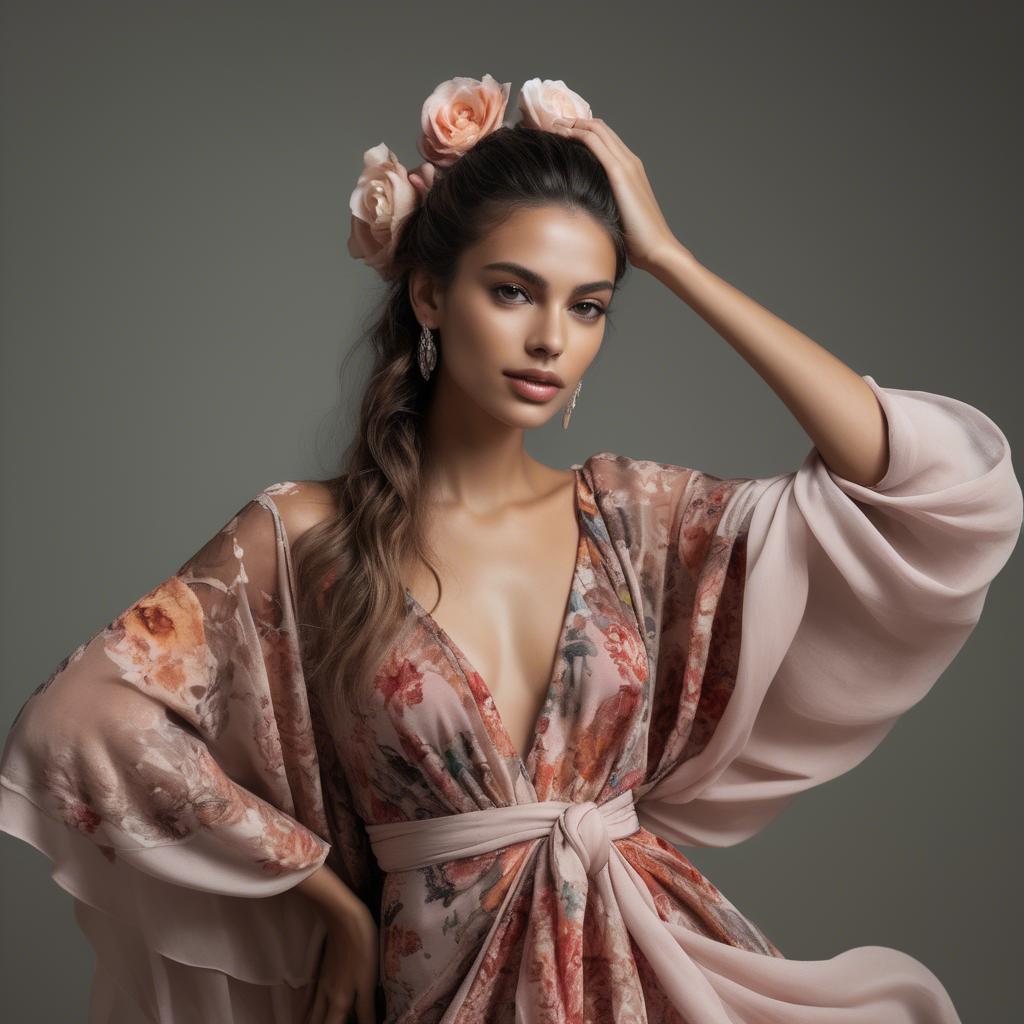 A stunning image of brazilian model in flowing romantic fabrics.