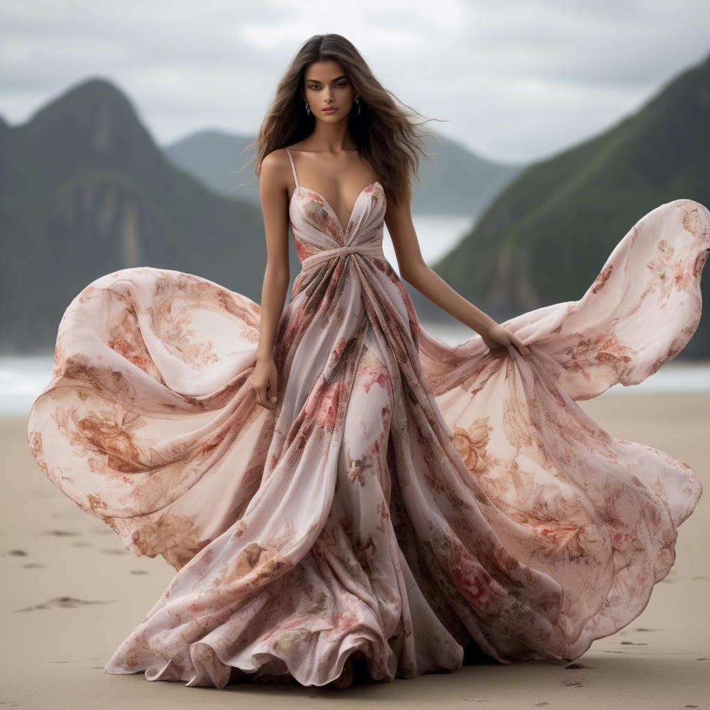 A stunning image of brazilian model in flowing romantic fabrics.