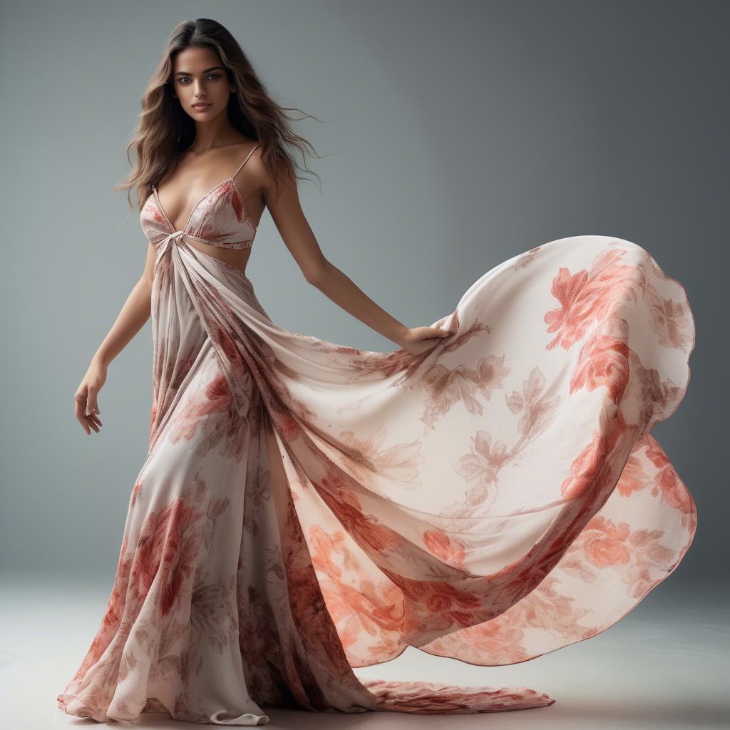 A stunning image of brazilian model in flowing romantic fabrics.