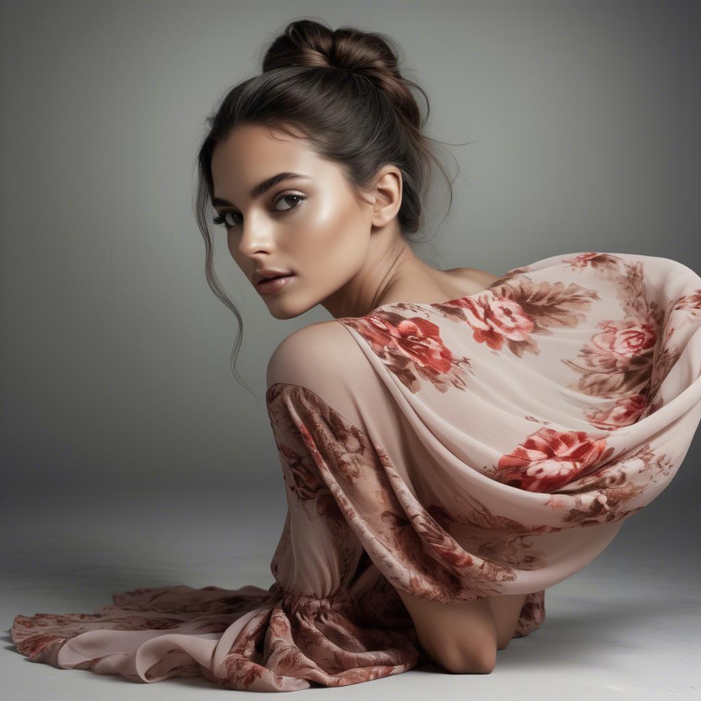 A stunning image of brazilian model in flowing romantic fabrics.