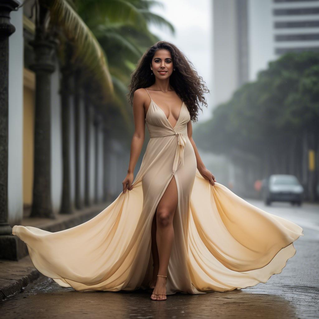 A stunning image of brazilian woman in a flowing gown.