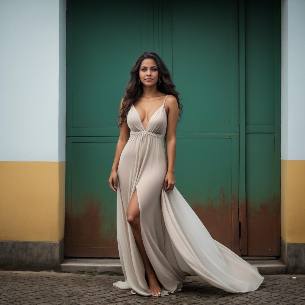 A stunning image of brazilian woman in a flowing gown.