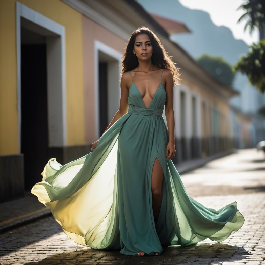 A stunning image of brazilian woman in a flowing gown.