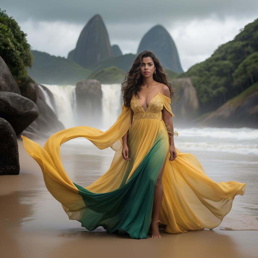 A stunning image of brazilian woman in a flowing gown.
