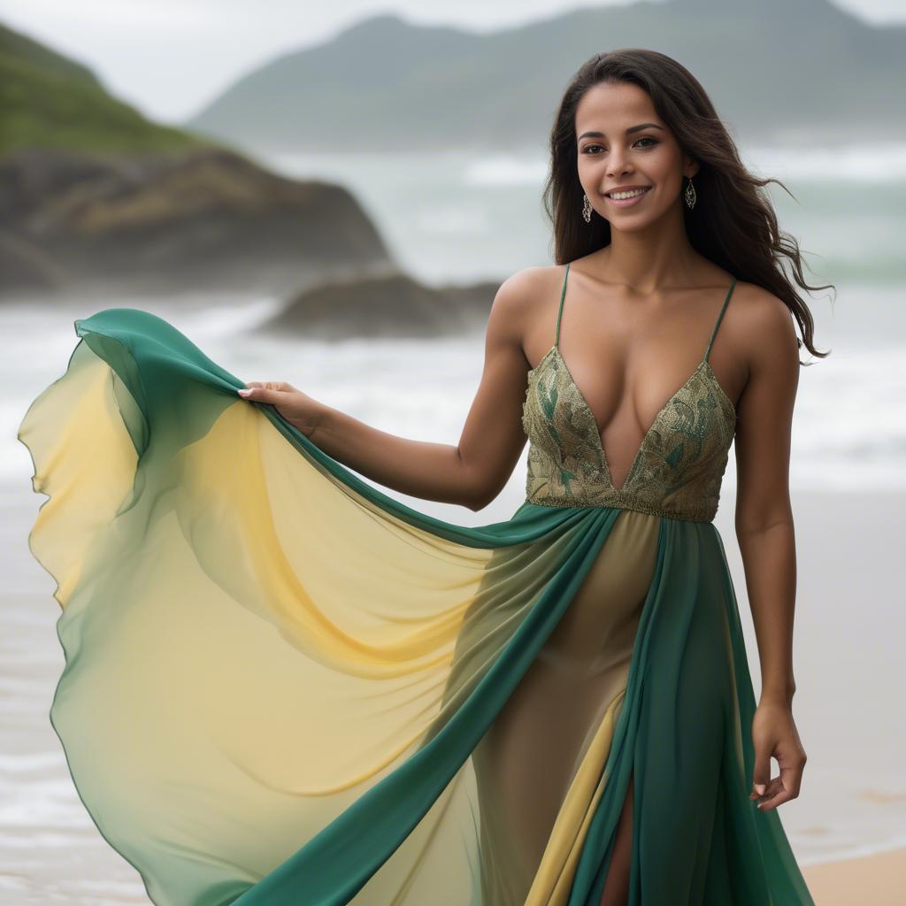 A stunning image of brazilian woman in a flowing gown.