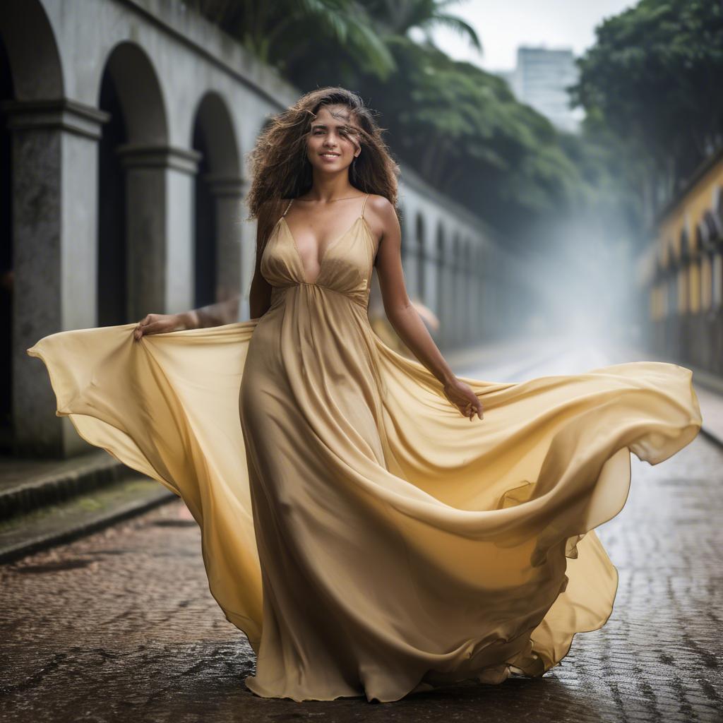A stunning image of brazilian woman in a flowing gown.