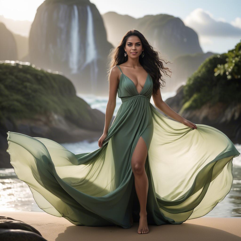 A stunning image of brazilian woman in a flowing gown.