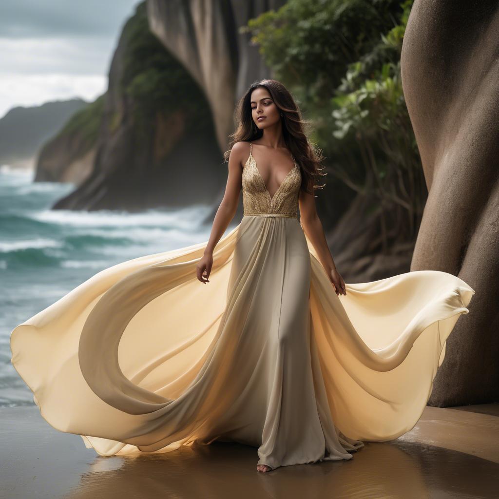 A stunning image of brazilian woman in a flowing gown.