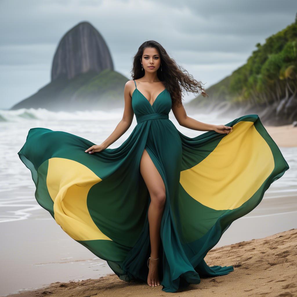 A stunning image of brazilian woman in a flowing gown.