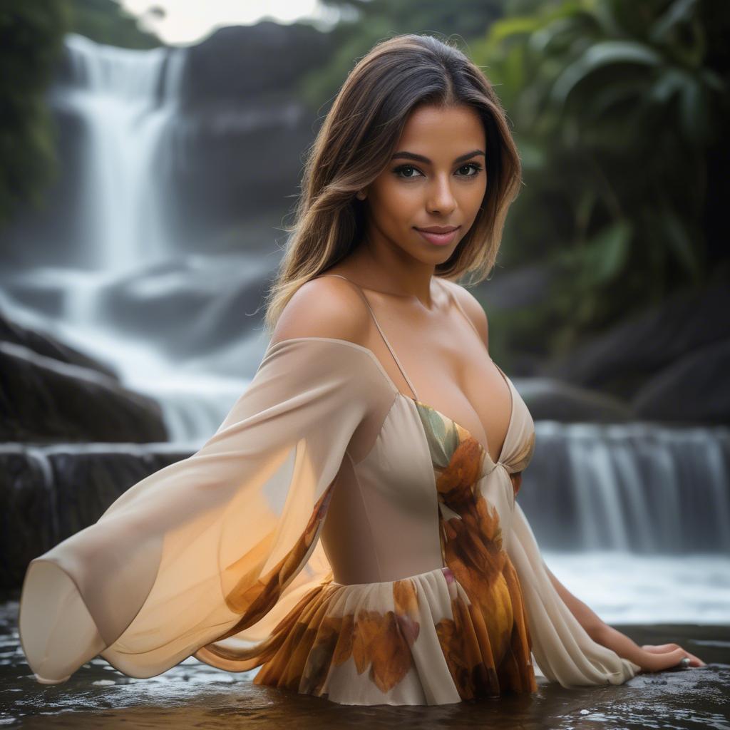 A stunning image of brazilian woman in a flowing gown.