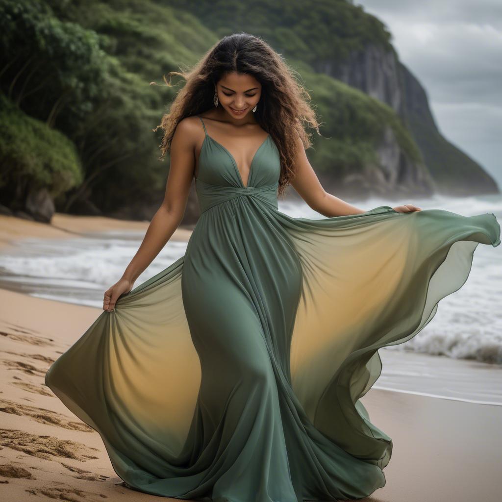 A stunning image of brazilian woman in a flowing gown.