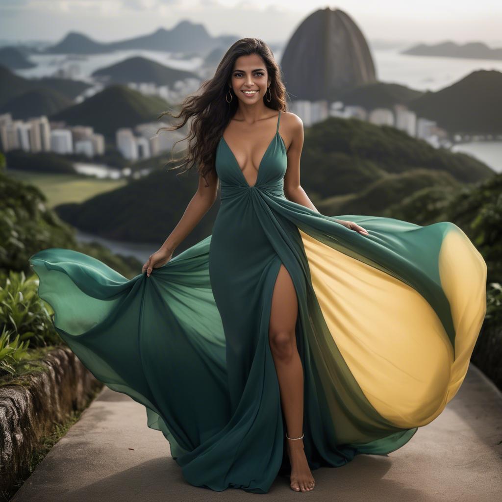 A stunning image of brazilian woman in a flowing gown.