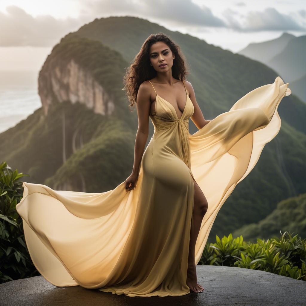 A stunning image of brazilian woman in a flowing gown.