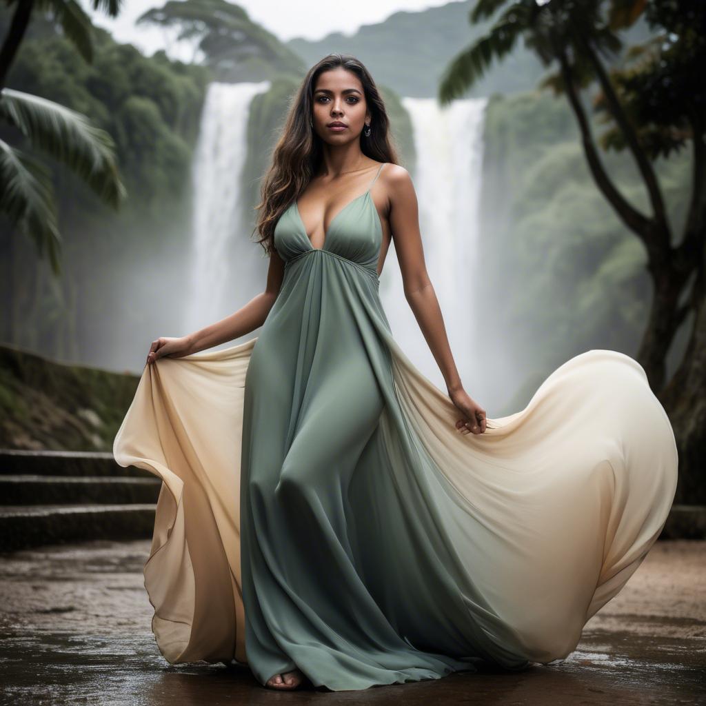A stunning image of brazilian woman in a flowing gown.