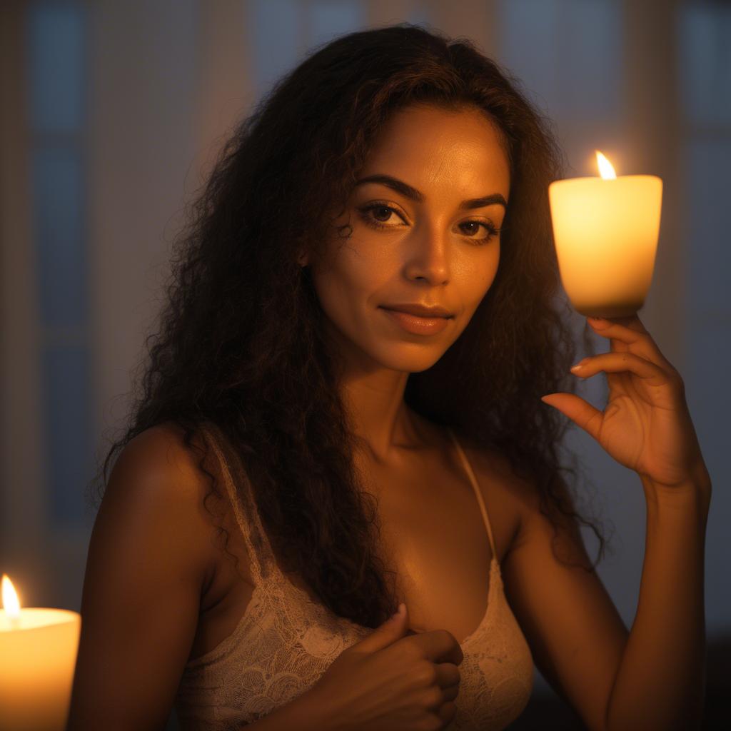 A stunning image of brazilian woman in soft candlelight.