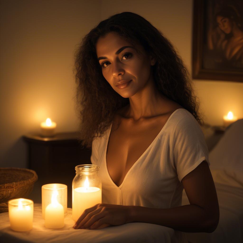 A stunning image of brazilian woman in soft candlelight.