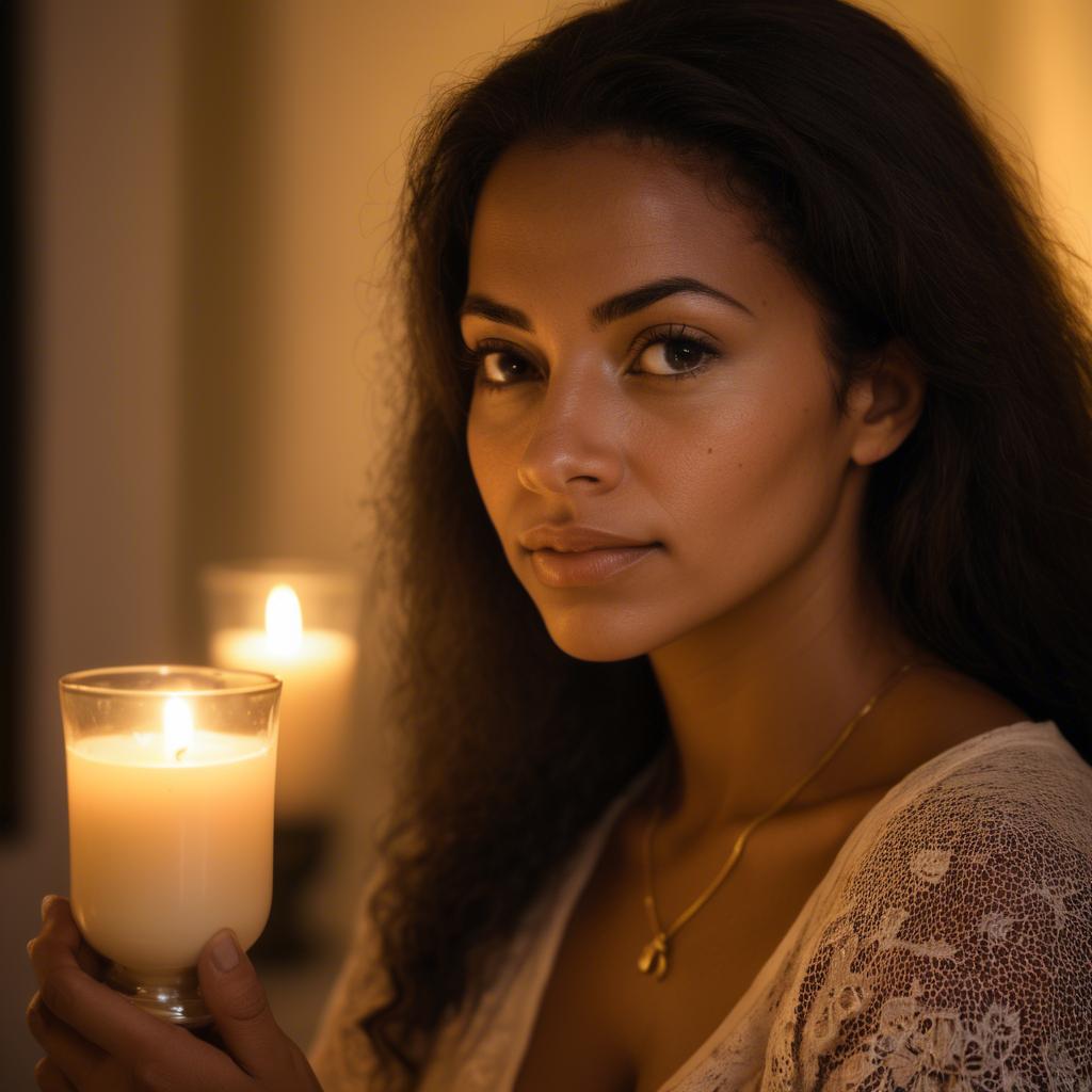 A stunning image of brazilian woman in soft candlelight.