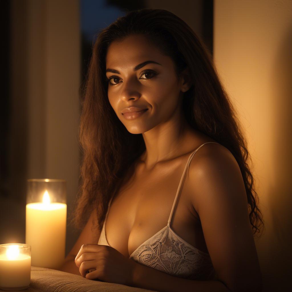 A stunning image of brazilian woman in soft candlelight.