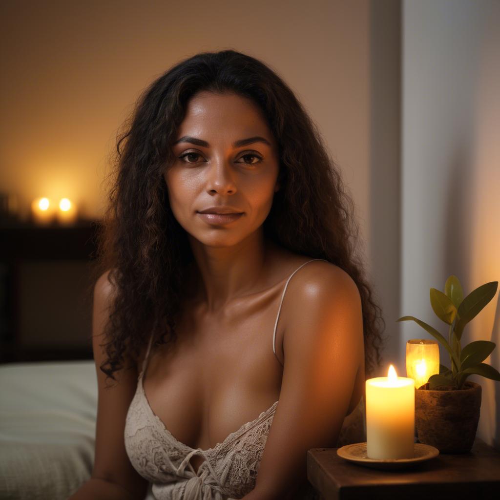 A stunning image of brazilian woman in soft candlelight.
