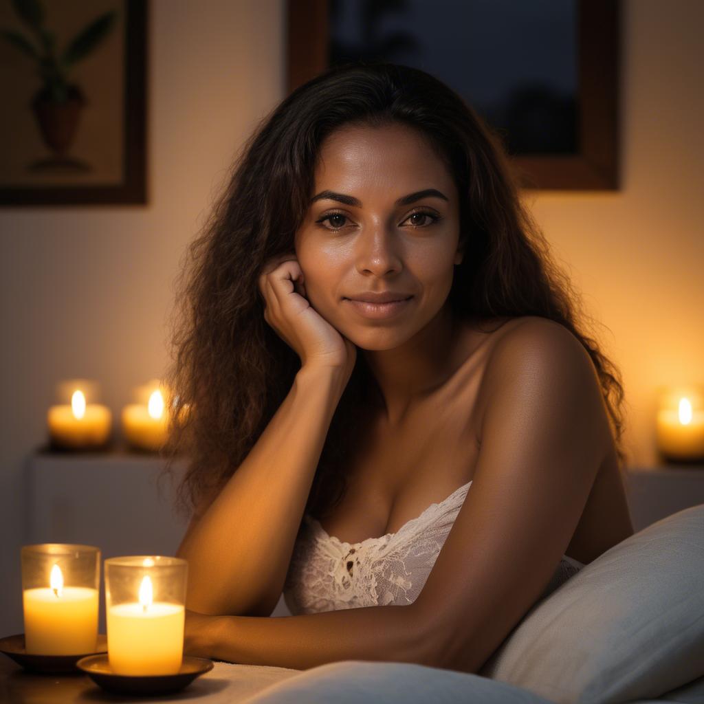 A stunning image of brazilian woman in soft candlelight.