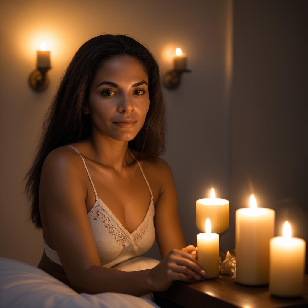 A stunning image of brazilian woman in soft candlelight.