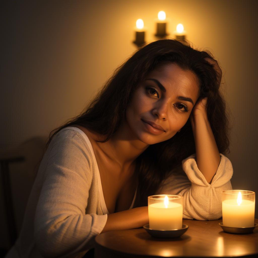 A stunning image of brazilian woman in soft candlelight.