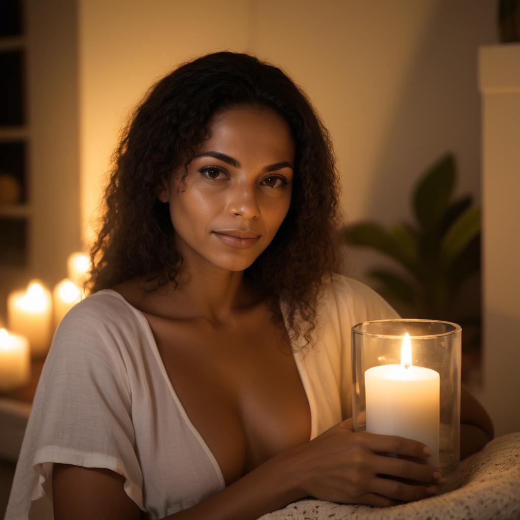 A stunning image of brazilian woman in soft candlelight.