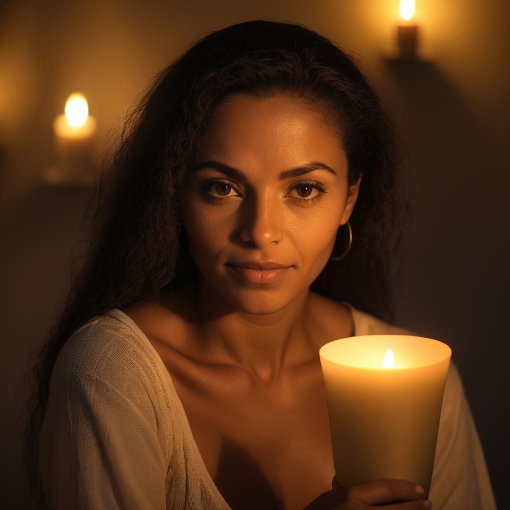 A stunning image of brazilian woman in soft candlelight.