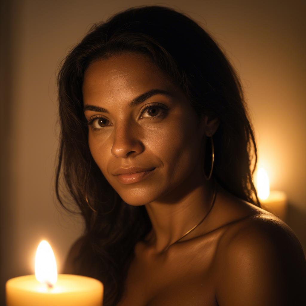A stunning image of brazilian woman in soft candlelight.