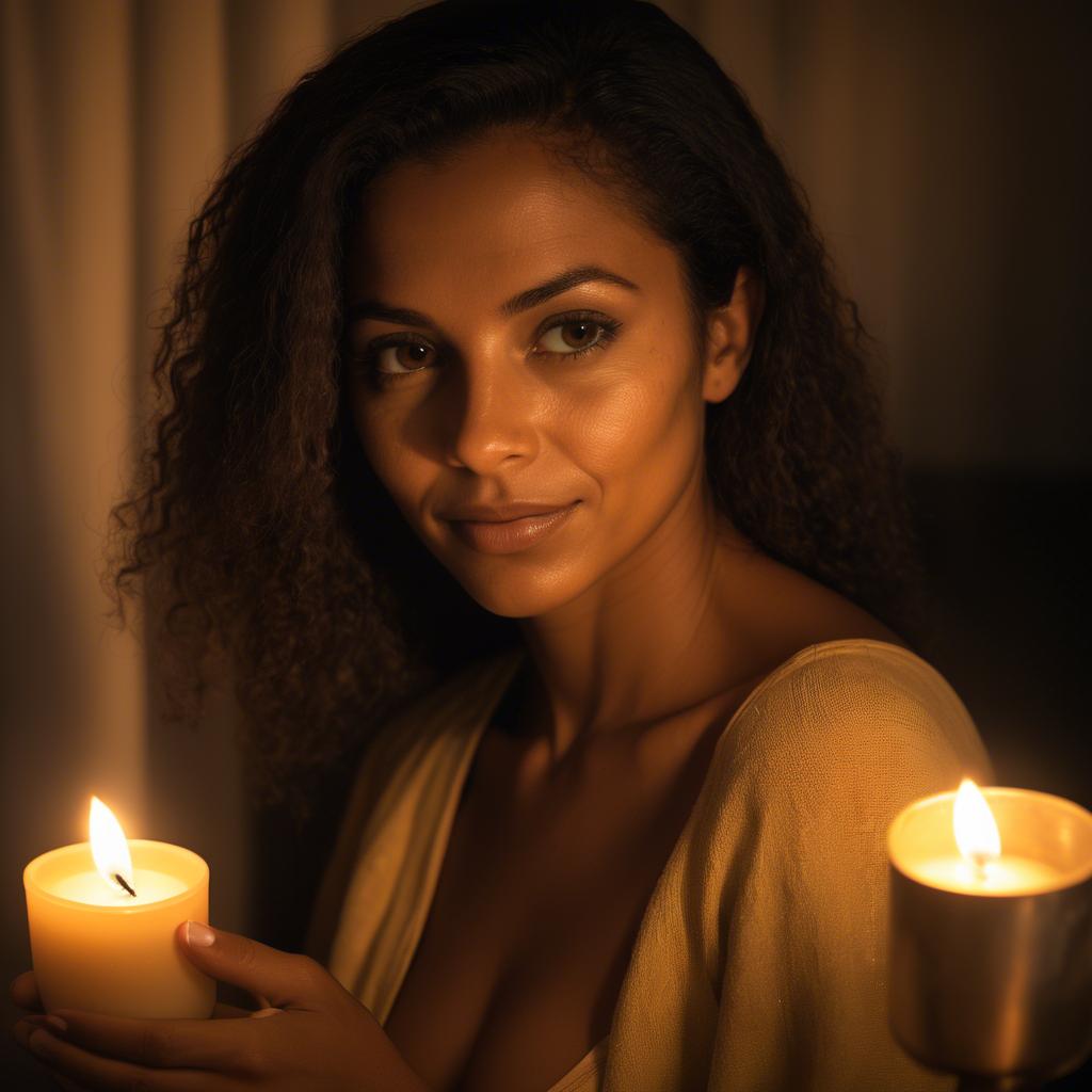 A stunning image of brazilian woman in soft candlelight.
