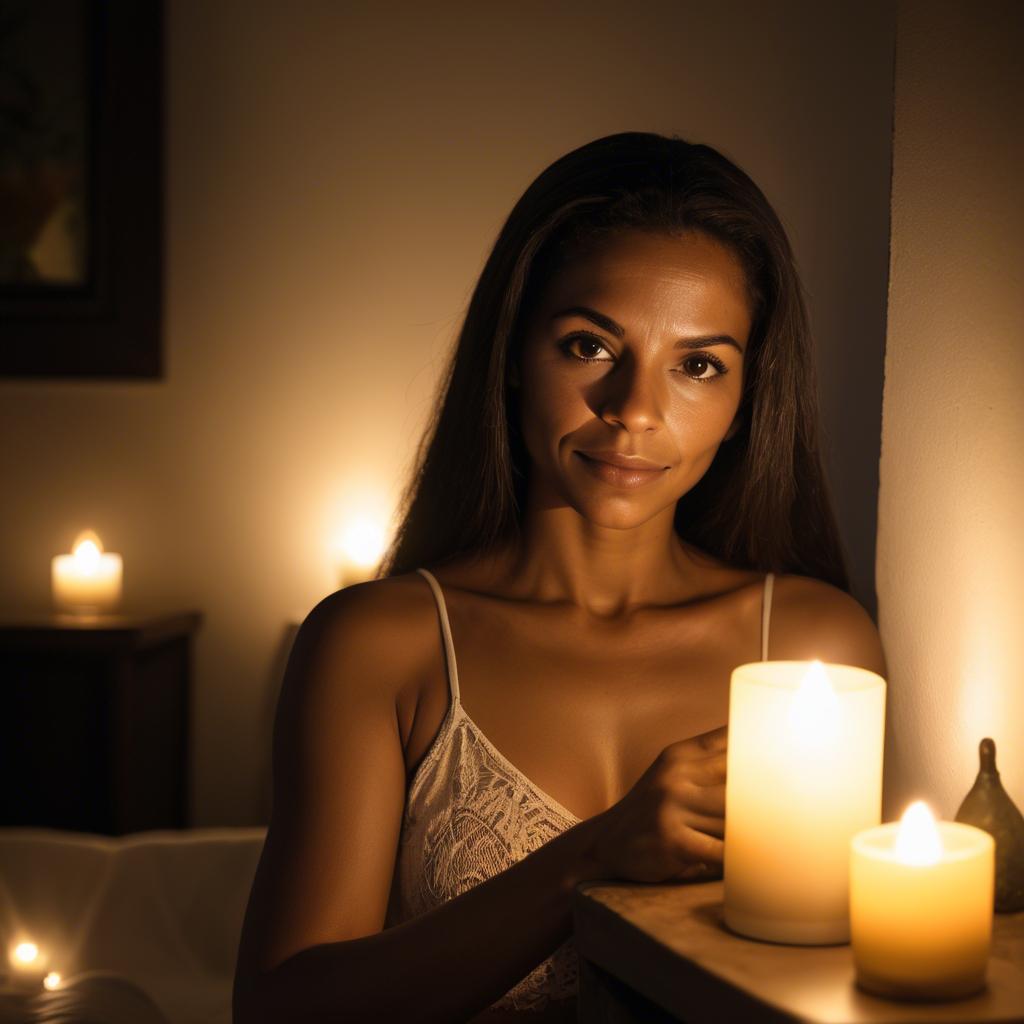 A stunning image of brazilian woman in soft candlelight.