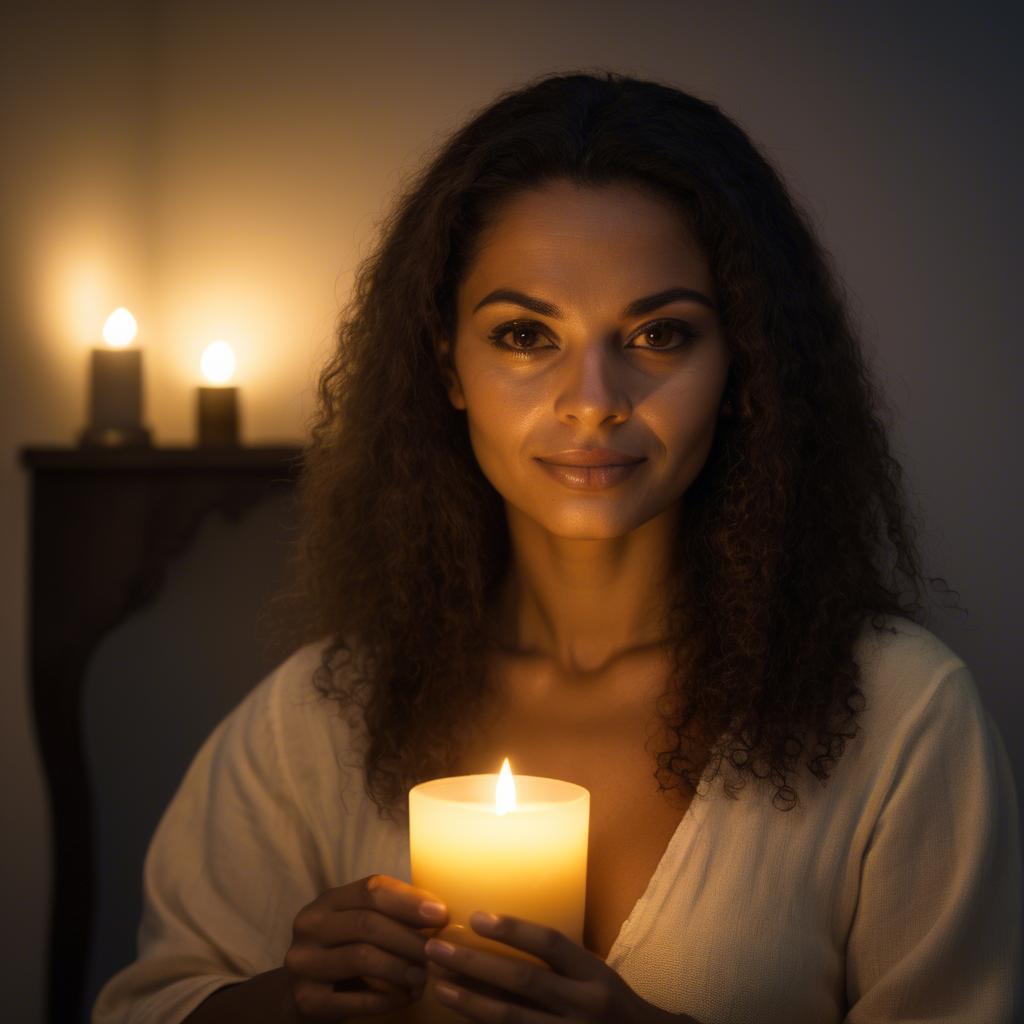 A stunning image of brazilian woman in soft candlelight.