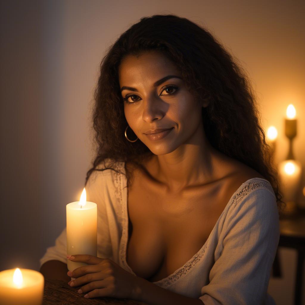 A stunning image of brazilian woman in soft candlelight.