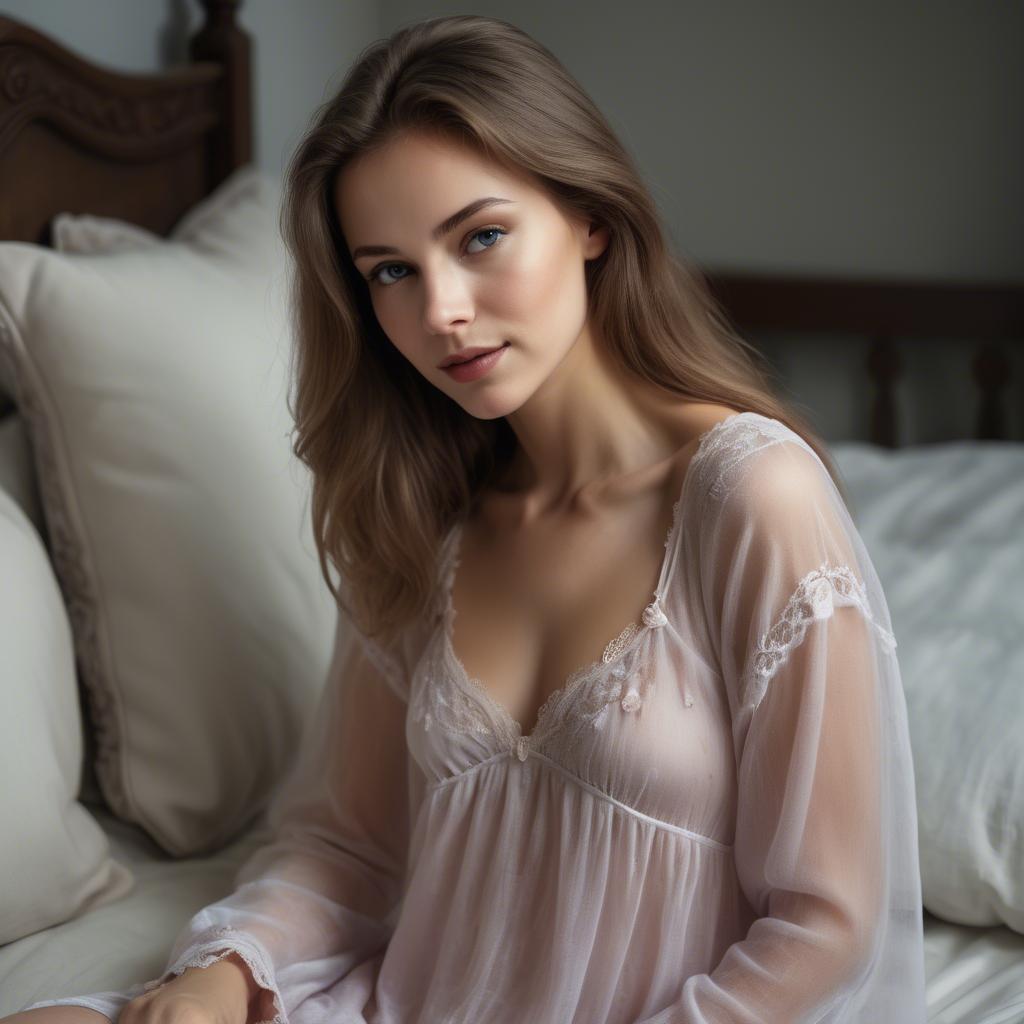 A stunning image of caucasian beauty in a delicate nightgown.